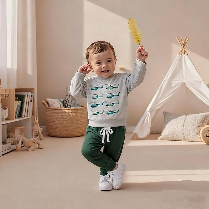 Fernvia Toddler Baby Boy Clothes Set 2T 3T 4T 5T Truck Excavator Print Long Sleeve Sweatshirt Elastic Pants Fall Outfits
