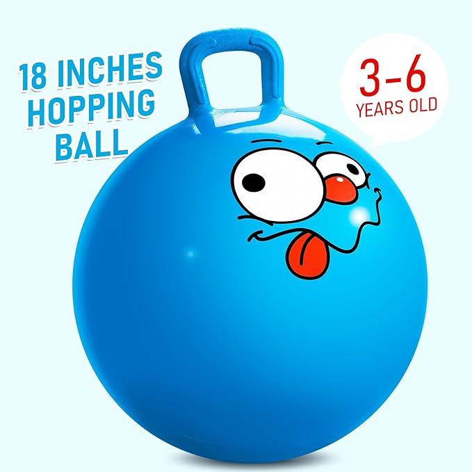 U&C Planet Hopper Ball 18 inches Bouncy Ball with Handle for Kids Age 3-6 Hoppity Hop Sit and Bounce Jumping Hopping Ball with Pump and Gift Box Great Gift for Birthday Christmas, Blue