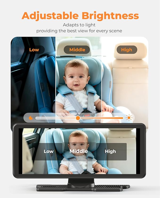 BM5PRO 7.2" 1080P HD Baby Car Camera for 2 Kids, Split Screen with IR Night Vision, Easy to Install & Adjust Brightness, Dual Car Camera Baby Monitor for Rear Seat Safety