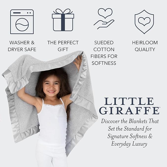 Little Giraffe Chenille Baby Blanket – 29x35” Soft Chenille with Satin Trim, Silver | Ultra-Soft, Gentle & Safe, Lightweight & Breathable for Newborns & Toddlers