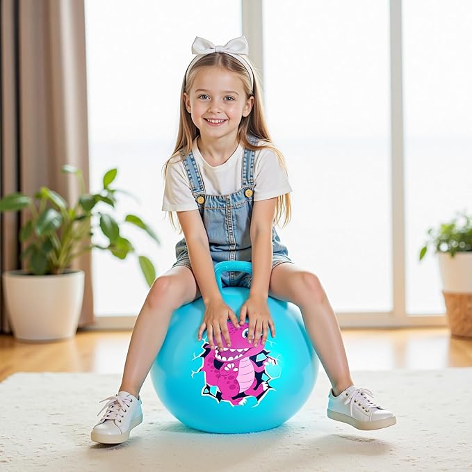 U&C Planet Hopper Ball 18 Inches Bouncy Ball with Handle for Kids Age 3-6 - Blue Dinosaur