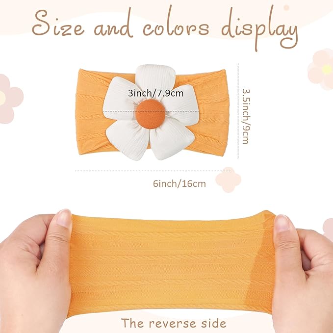 CÉLLOT 6 Pcs Baby Flower Headbands Nylon Hairbands Baby Girl Flower Bows Hair Accessories for Newborn Infant Toddler Essentials (Bright Color Series)