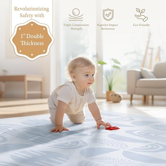 PopsyKosy Premium Baby Floor Play Mat - Extra Thick & Cushioned 1 inch Playroom Foam Mat, Non-Toxic Odorless - 6 Tiles - Spacious 6x4 ft. - Stylish & Large, Waterproof for Kids & Toddlers - Foggy Gray