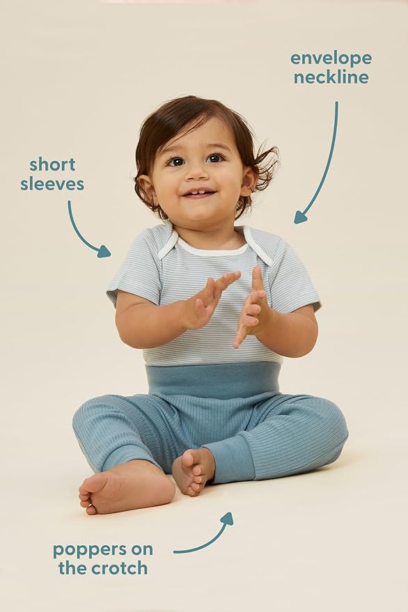 MORI Baby Short Sleeve Bodysuit for Boys and Girls - Viscose from Bamboo - Infant Romper Envelope Neck Nickel Free Popper