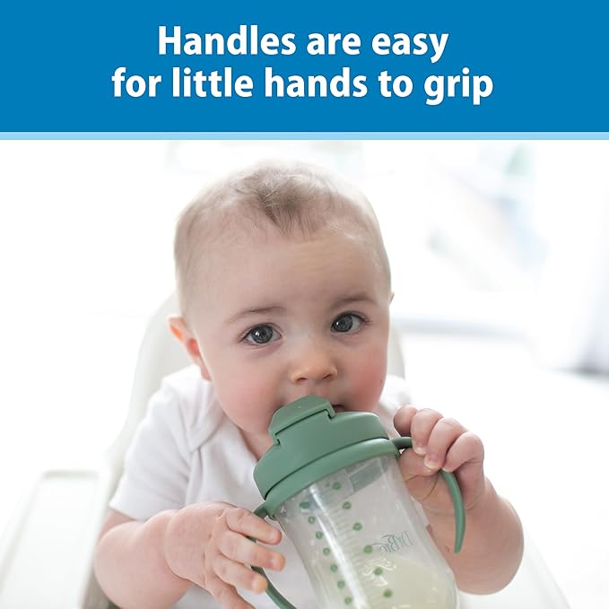 Dr. Brown's Milestones Baby's First Straw Cup, Training Cup with Weighted Straw, 9 oz/270 mL, BPA-free, 6m+, Coral/Olive Green, 2-Pack