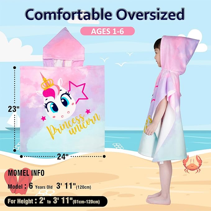 Hooded Kids Beach Towels - Toddler Bath Towel Girls Boys Swim Cover-ups for Ages 1 to 6 Kids Pool Towels Quick Dry Lightweight Soft Microfiber Poncho Towel 24x23(Baby Unicorn)