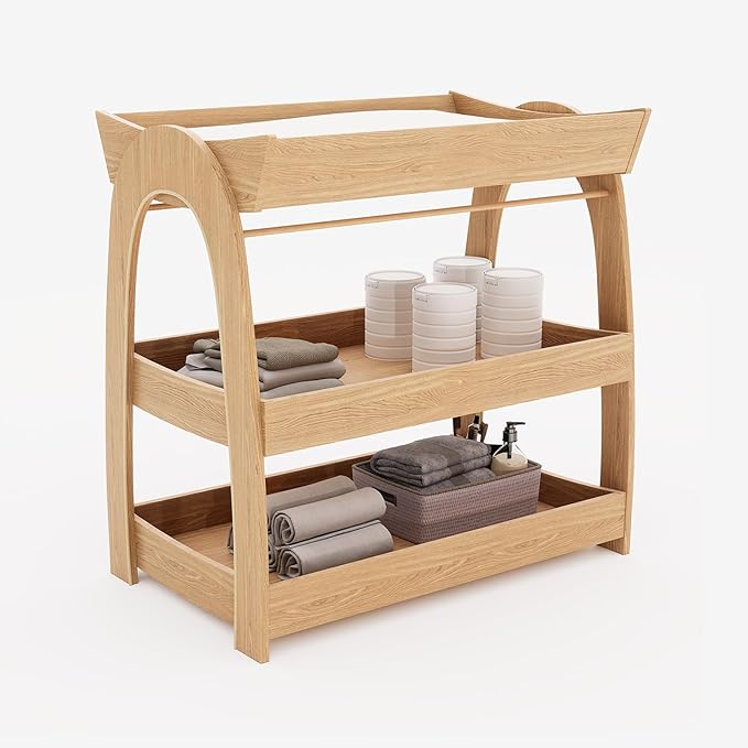 Baby Changing Table, Wood Diaper Changing Table with 2-Tier Storage Shelves, Wooden Baby Changing Station for Nursery, Modern Changing Table Dresser