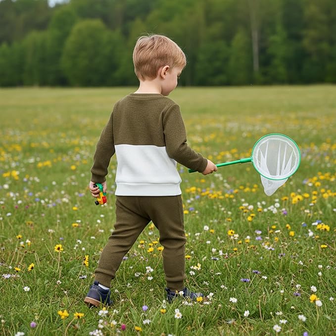 Toddler Baby Boy Fall Outfit Long Sleeve Crew Neck Contrast Color Sweatshirt Top Pant Cute Newborn Infant Waffle Clothes