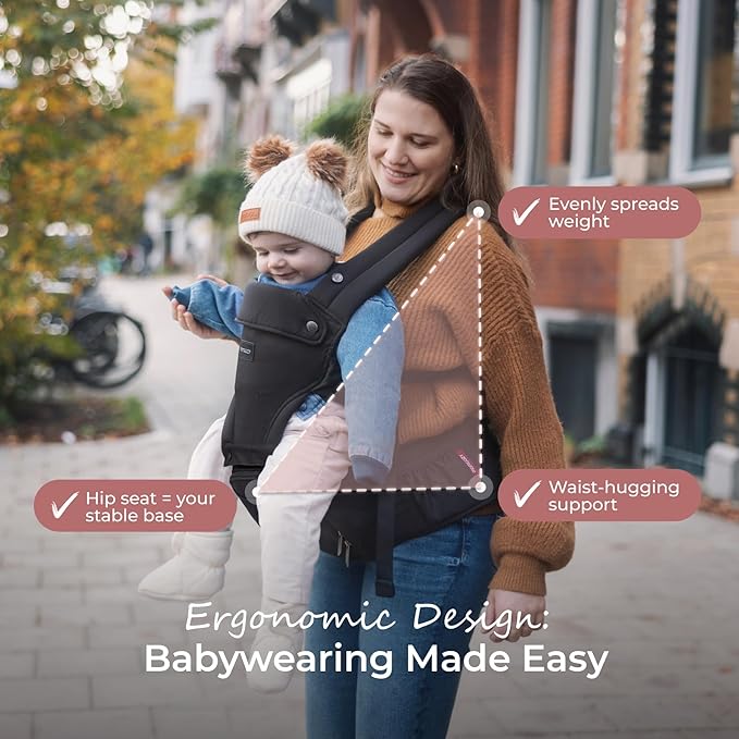 Momcozy Baby Carrier with Hip Seat, 2-in-1 Forward-Facing Carry for Active Babies, Detachable Hands-Free Infant Carrier up to 44lbs, All Seasons Toddler Carrier Fits Waist Sizes up to 45 Inches, Black