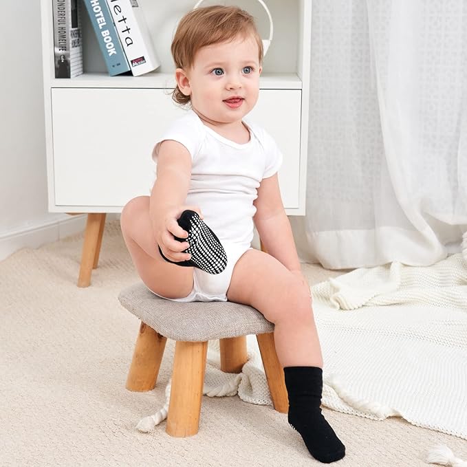 ZAPLES Baby Non Slip Grip Crew Socks with Anti Skid Soles for Infants Toddlers Kids Boys Girls