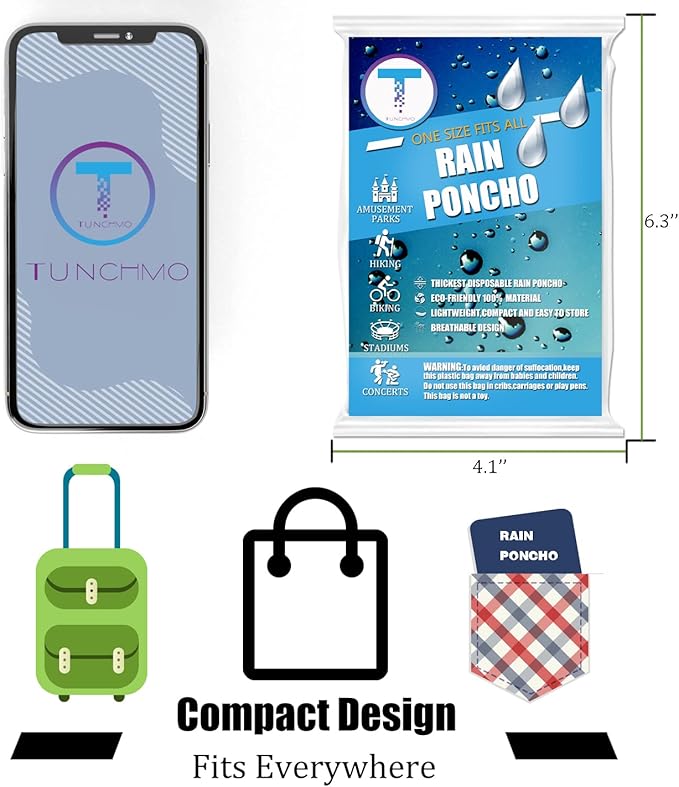 Disposable Rain Ponchos Family 6 Pack/Adults 4-10 Pack/Kids 6 Pack-50% Thicker with Sleeve