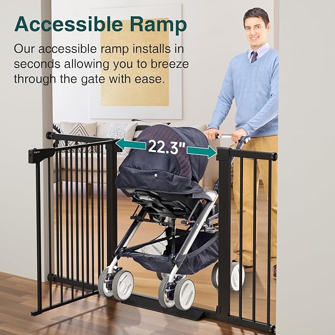Cumbor 2 Pack 29.7-54.2" Baby Gate for Stairs, Mom's Choice Awards Winner-Auto Close Dog Gate for doorways, Easy Install Pressure Mounted Pet Gate Indoor, Walk Thru Wide Safety Gate for Dog, Black