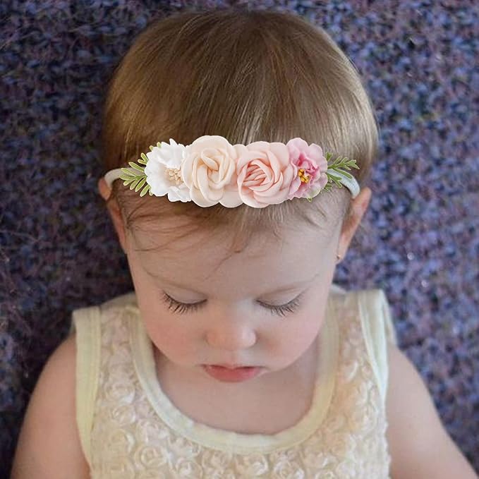 cherrboll 3pcs Baby Girl Headbands Flowers, Super Soft & Stretchy Nylon Floral Hairbands for Newborn Toddler