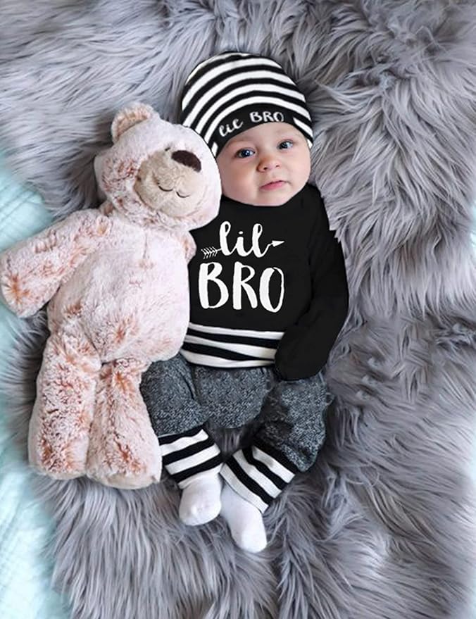 Fommy Newborn Baby Boy Clothes New to The Crew Letter Print Romper+ Pants+Hat 3PCS Outfit