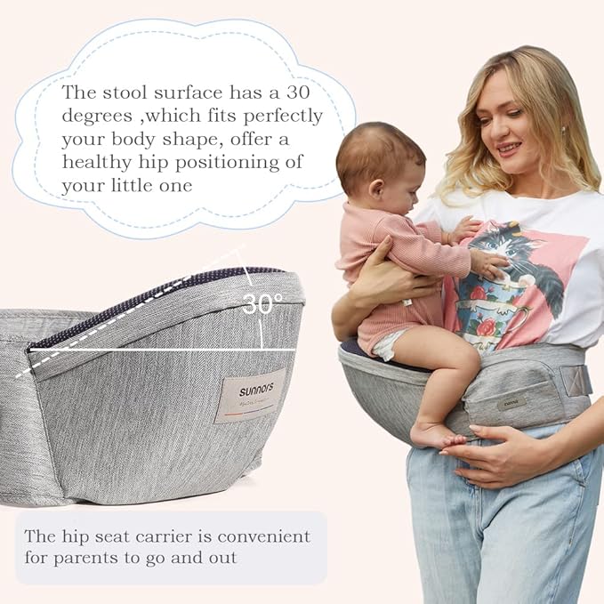 Baby Carrier Hip Seat with Adjustable Strap and Pocket, Ergonomic Hip Holder for Newborns & Toddlers (Light Grey)