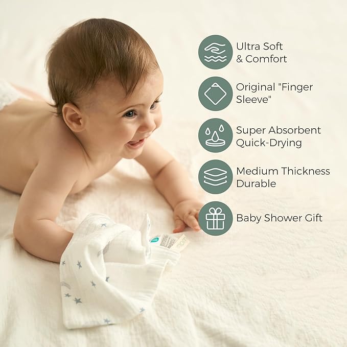 Momcozy Baby Washcloths - 4 Layer Design| Medium Thickness| Soft & Absorbent| Premium Cotton for Newborns' Skin-Great for Bathing, Wiping & on-the-go Use, Shower Gift and Essential(5 Pack, 10x10 inch)