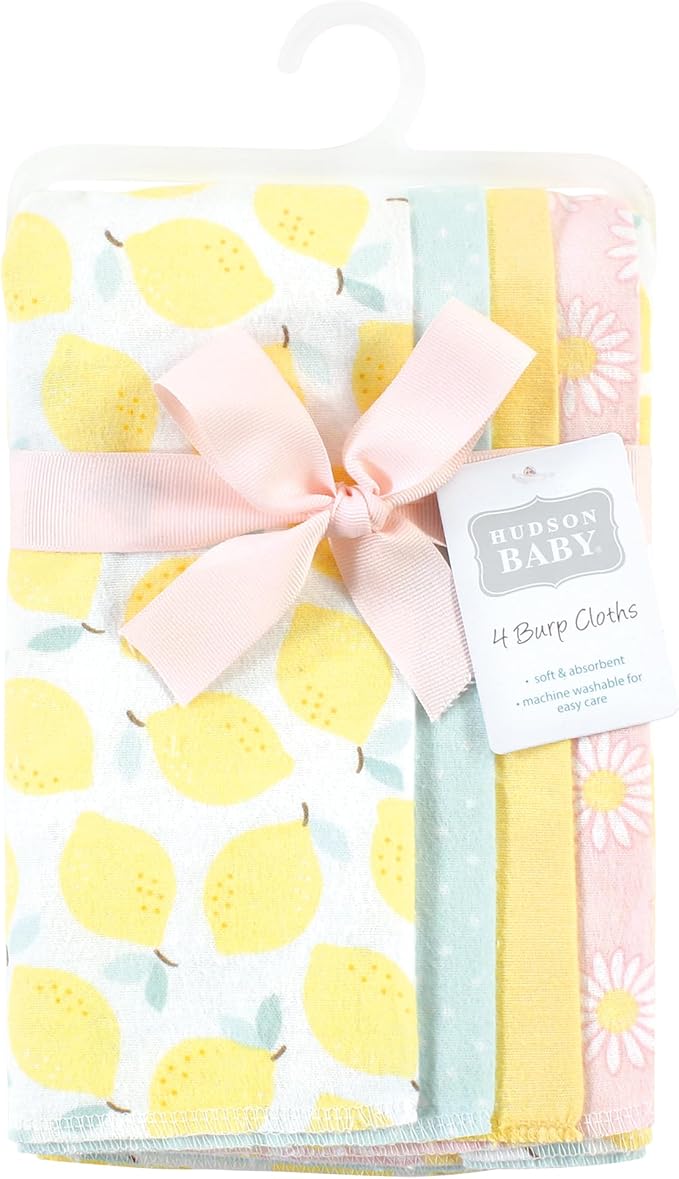 Hudson Baby Cotton Poly Flannel Burp Cloths Multipack, Lemon Daisy 8-Pack, One Size