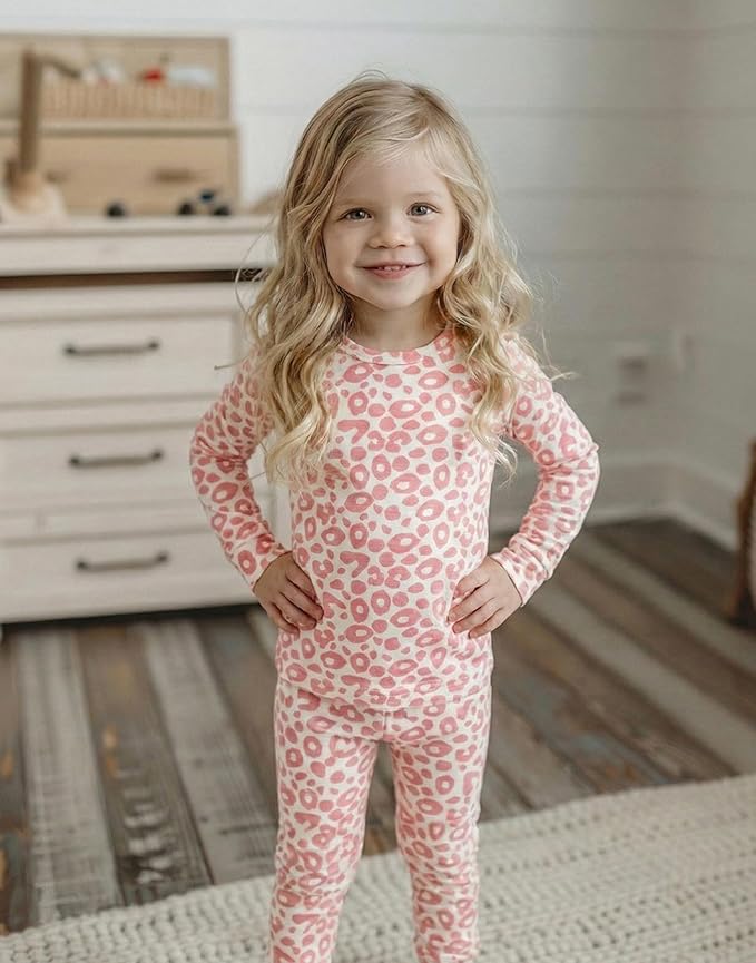 moimoln Baby Toddler Pajama Set Snug-Fit Cotton Modal Sleepwear, Leopard, Check & Solid Mix (6M-8Y, 1/2 Pack)