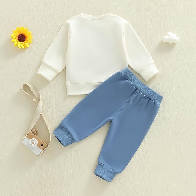 FOCUSNORM Toddler Baby Boy Fall Winter Outfit Excavator Embroidered Long Sleeve Sweatshirt Elastic Jogger Pant 2 Pcs Clothes