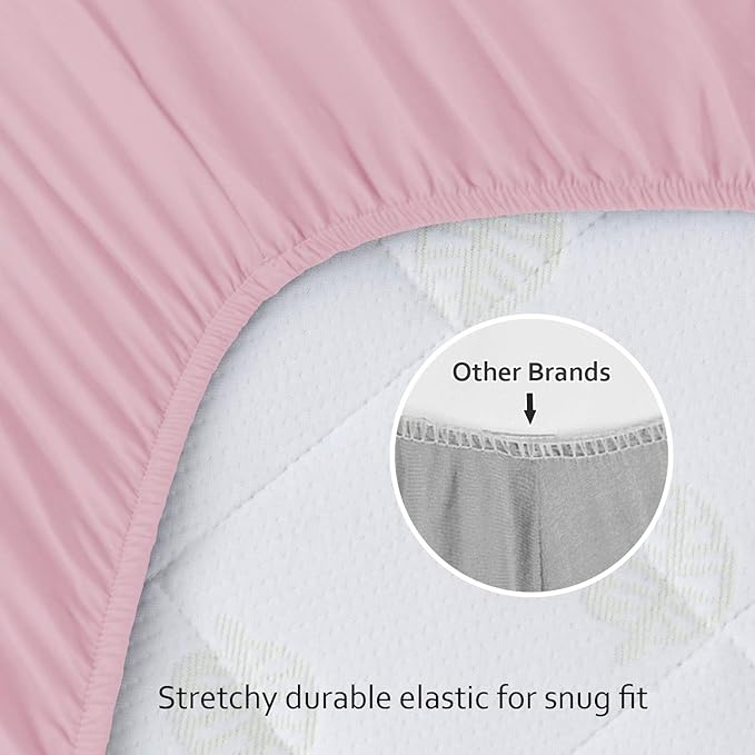 Biloban Pack and Play Sheets Fitted, 2 Pack Pack and Play Sheet Fits for Graco Pack n Play Mattress, Neutral Playard Sheets for Baby Boys and Girl, Grey & Pink