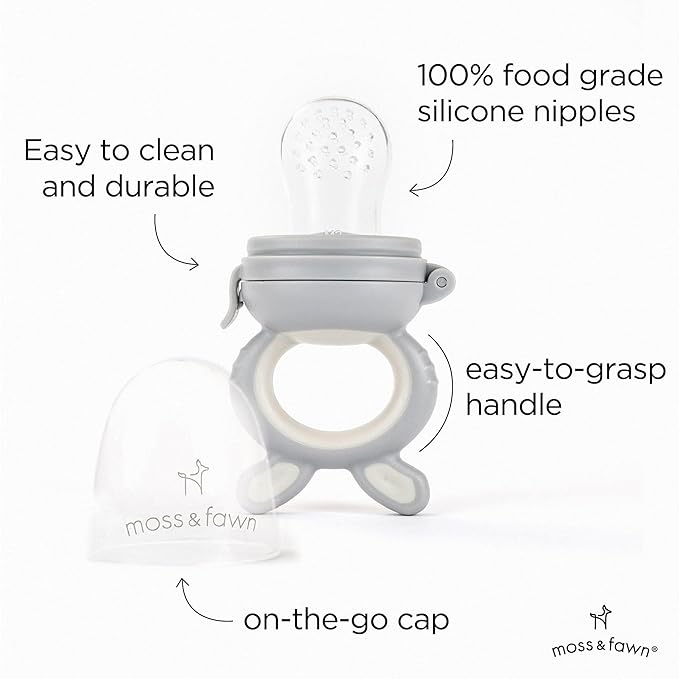 Moss and Fawn Forage Feeder - Soothing Silicone Frozen Breast Milk Popsicle & Baby Food Teething Toy, Pacifier, Fruit Feeder, & Teether - BPA, PVC & Phthalate-Free - Dew