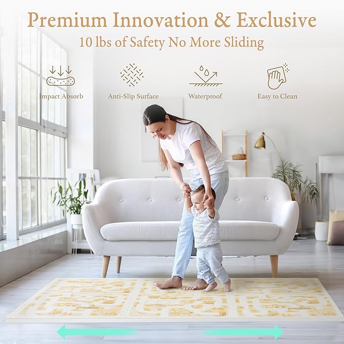 PopsyKosy Premium Baby Floor Play Mat - Extra Thick & Cushioned 1 inch Playroom Foam Mat, Non-Toxic Odorless - 6 Tiles - Spacious 6x4 ft. - Stylish & Large, Waterproof for Kids & Toddlers - Warm Beige