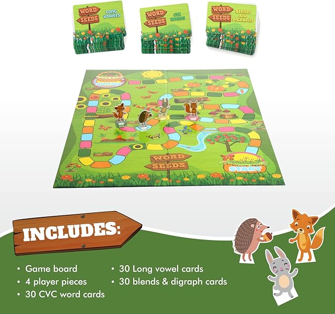 Word Seeds Phonics Game – Fun Reading & Board Games for Kids Ages 4-8, Learn to Read, CVC & Kindergarten Games