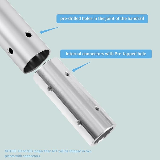 7 FT Modern Aluminum Handrail Set, handrails for Indoor Stairs,Deck,Slope, Wall Mounted Staircase handrails, Zink Alloy Brackets Included,Rust Free. (Anodized Silver, 7 FT)
