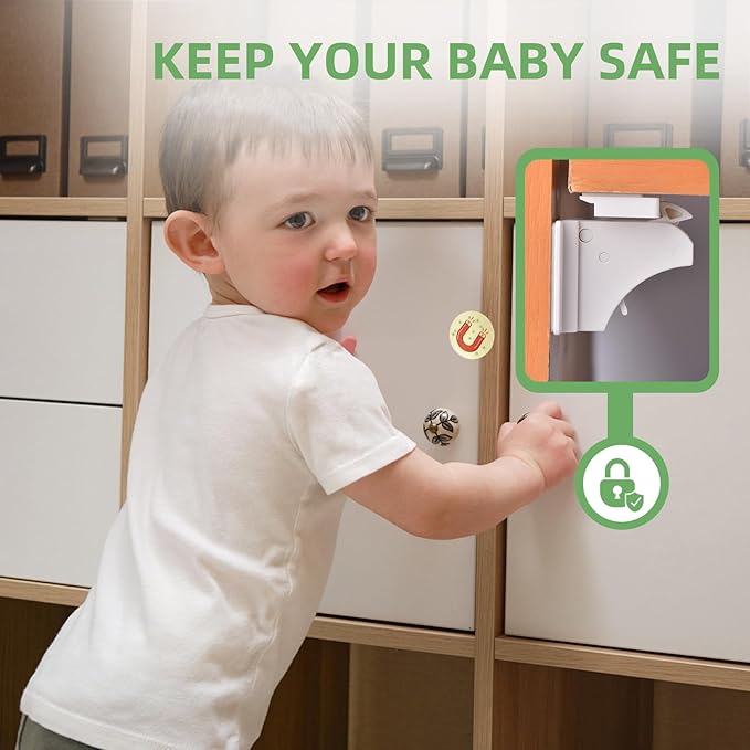 6-Pack Magnetic Child Safety Locks for Cabinets & Drawers - Baby Proofing Adhesive Lock, No Drill Easy Installation with 2 Keys (6 Locks + 2 Keys)
