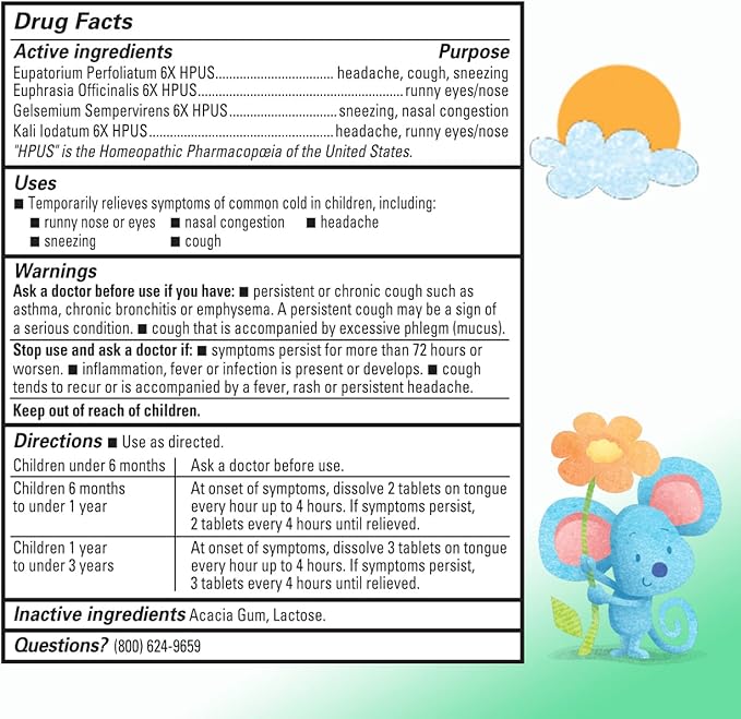 Hyland's Baby Tiny Cold Tablets, Daytime, Infant and Baby Cold Medicine, Decongestant, Runny Nose and Cough Relief, 125 Quick-Dissolving Tablets
