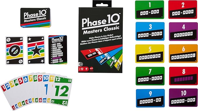 Mattel Games Phase 10 Masters Classic Card Game Including 60 Phase Target Cards That Can Be Played in Any Order for 2 to 6 Players