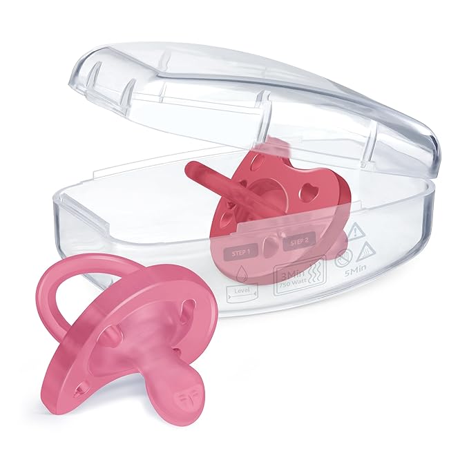 Chicco PhysioForma Silicone Orthodontic Pacifier, 16-24m | 100% Soft Silicone | Supports Breathing & Oral Development | Satin-Textured Nipple | Includes Sterilizing Case | BPA Free | Pink, 2pk