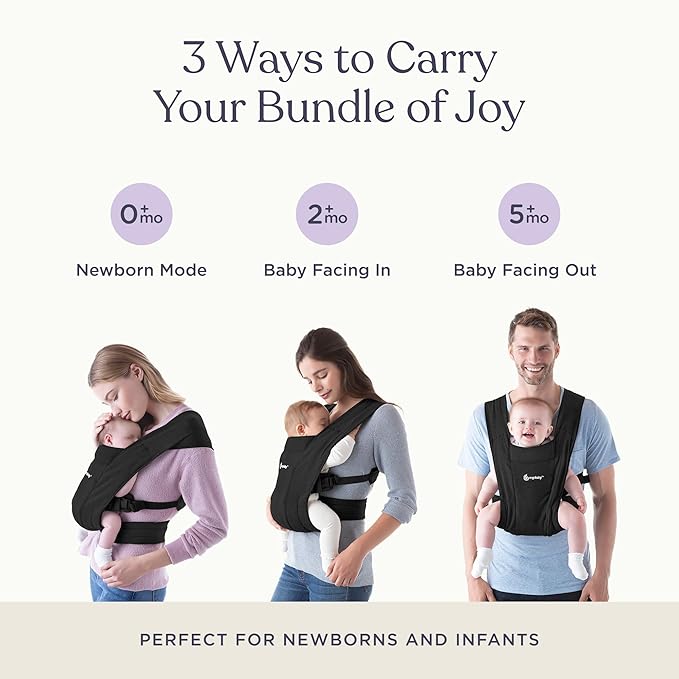 Ergobaby Embrace Baby Carrier Newborn to Toddler - Lightweight Ergonomic Baby Carriers - Cozy Essentials (7-25 Pounds), Ponte Knit, Pure Black