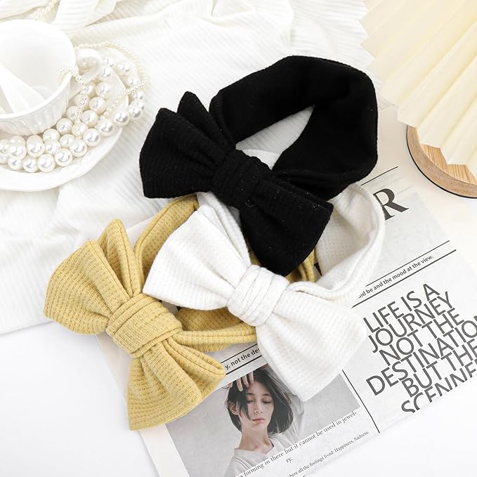 YanJie Baby Headbands Bows for Girls - Stretchy White Headbands Knot Toddler Hair Bows - Baby Shower Gifts - 3 Pack (Pack of 3)