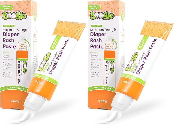 Boogie Diaper Rash Paste, Maximum Strength 40% Zinc Oxide, Mess-Free Applicator, Soothes Baby Bum, Diaper Bag Essential, 4oz (Pack of 2)