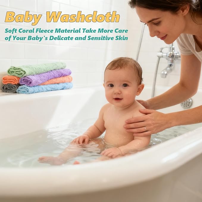 30 Pack Baby Washcloths, Microfiber Coral Fleece 7 x 9 Inch Baby Bath Face Towel, Baby Face Skin Wash Cloths Towels Set