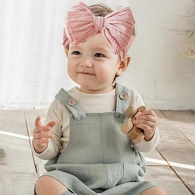 Baby Bows Headbands Soft Nylon Handmade Hair Accessories for Newborn Infant Toddler Kids (3 Mixed Pink, Large)