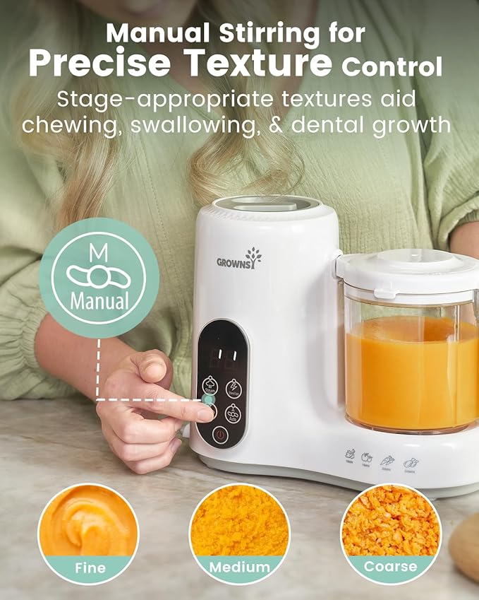 Grownsy Baby Food Maker with Steam Basket, One Step Baby Food Processor Steamer Puree Blender Grinder Mills Machine, Auto Cooking Grinding and Sterili-zing for Healthy Homemade Baby Food, BPA-Free