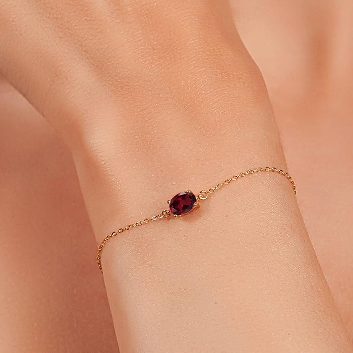 Gem Stone King 7X5MM Oval Gemstone Birthstone Solitaire Bracelet For Women | 925 Sterling Silver | Adjustable Bolo Bracelet For Women | Fine Jewelry Gifts for Her Mom Wife