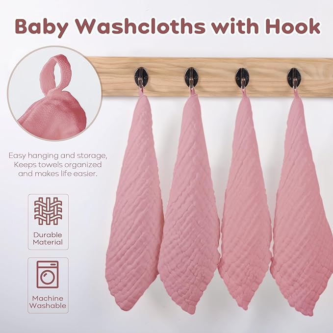 Yoofoss Muslin Baby Washcloths 100% Organic Cotton Face Towels 6 Pack Wash Cloths for Baby 12x12in Soft and Absorbent Baby Wipes (Bean Paste)