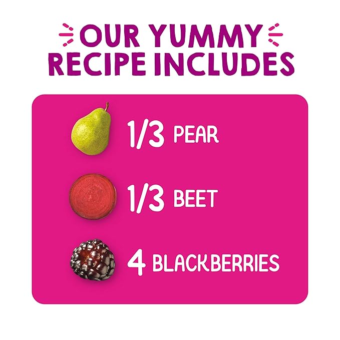HAPPYTOT Organics Stage 4 Baby Food Pouches, Gluten Free, Vegan Snack, Super Bellies, Fruit & Veggie Puree, Pears, Beets & Blackberries 4 Ounce (Pack of 16)
