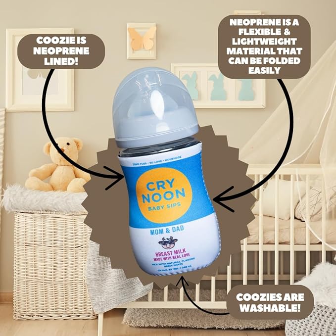 Hard Seltzer Themed Coozies for Baby Bottles - Funny Gift for New Parents & Baby Showers - (2 Premium Designed Neoprene Coozies + BPA/Lead/Phthalate Free Bottle Included)