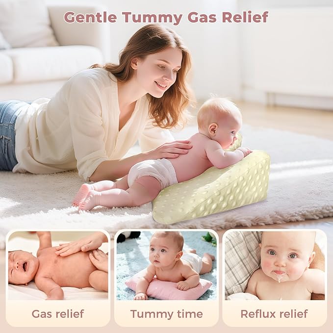 Tummy Time Support Pillow with Plush Cover for Baby Gas, Colic Relief & Burp, Nursing Reflux Prop for Feeding, Neck, Shoulder and Body, Tummy Time Mat for Newborns and Infant 0-12 Months - Beige