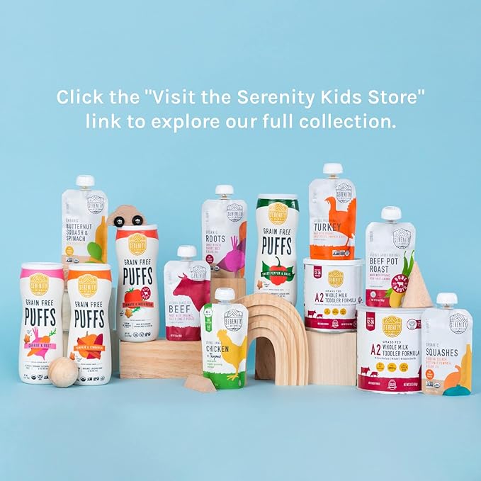 Serenity Kids 6+ Months Beef & Ginger Baby Food Puree Pouches - Grass Fed Beef & Organic Vegetables - Protein-Packed Meat Baby Food - Veggie-Rich Peas & Bell Pepper Blend - 3.5 Oz, 6 Pack