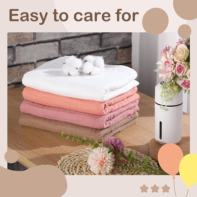 Peryiter 4 Pcs Muslin Hooded Baby Towels 32x32inch Cotton Newborn Bath Essentials Muslin Infant Blankets Absorbent Registry Baby Shower Present for Babies Girl Boy Kids (Coffee)