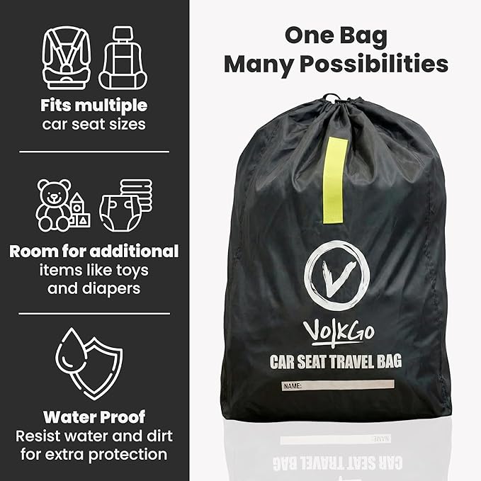 V VOLKGO Car Seat Travel Bag for Air Travel - Large Gate Check Bag for Airplane, Durable & Water-Resistant Protector with Pouch - Universal Size (Black)