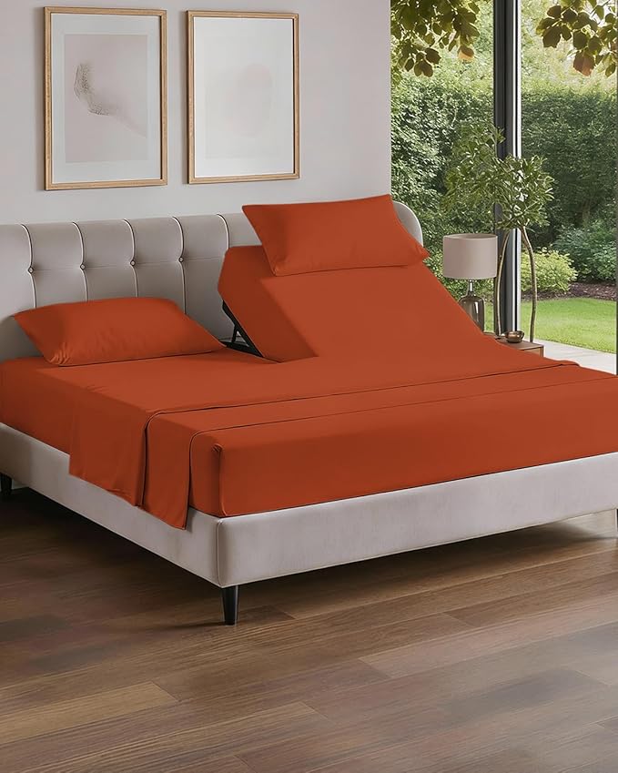 Split Head King Sheet Set – 4 Piece Flex Split Top King Sheets for Adjustable Beds - Fits 14” to 16" Mattress w/ Deep Pockets - Soft, Breathable & Cooling - Luxury Bedding & Wrinkle Free - Terracotta