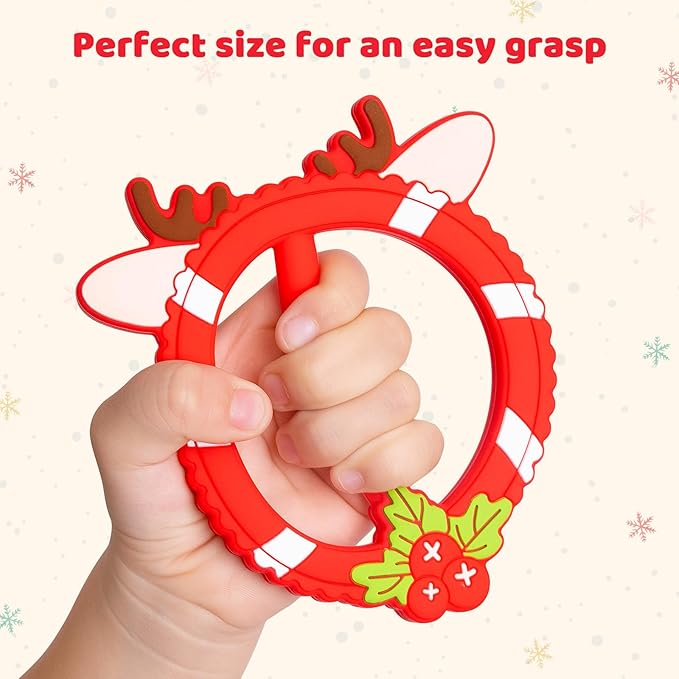 Valentines Teether for Babies - SHARE&CARE Valentines Day Gifts Silicone Teething Toy, Women Gift for Mom, Wife,Her, Holiday Baby Chew Toy for 3 Months+, BPA-Free,Baby Shower (Red Holiday)