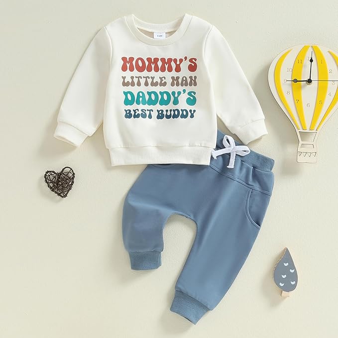 Baby Boy Fall Clothes Set Long Sleeve Letter Print Sweatshirt Pants Toddler Infant Outfits 6 12 18 24 Months 2T