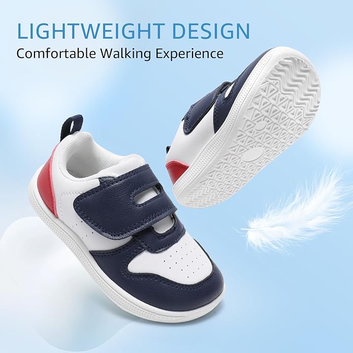 Toddler Wide Toe Box Barefoot Shoes Boys Girls Sneakers Zero Drop Kid Tennis Running Shoes Lightweight Non-Slip Comfortable Leather First Walking Shoe Outdoor Activities School